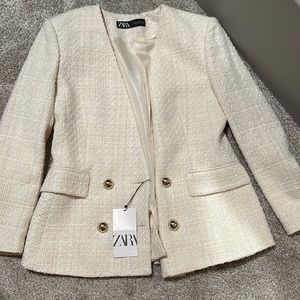 Zara classy white cream tweed blazer